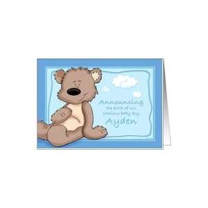 Ayden   Teddy Bear Birth Announcement Card: Health 