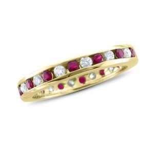 Natural Ruby Diamond Eternity Ring in Channel Set 14k Yellow Gold Band 