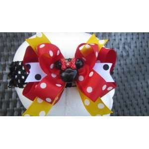    Minnie Mouse Red Yellow, and Black Polka Dot Hair Bow Beauty