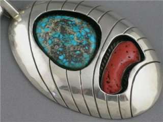 Huge Tribal Sterling Bisbee Turquoise & Coral Necklace  