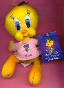 Tweety Bird Maui beanbag City Series plush toy cloth doll 1999 Warner 