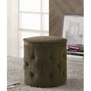  Round Storage Ottoman with Button Tufted in Coffee 
