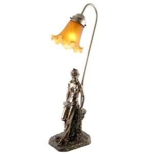 Julianna Art Deco Bronze Standing Lady Lamp Statue Amber Shade:  