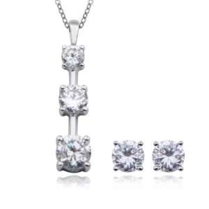   Platinum Plated Cubic Zirconia Necklace, 16 and 5mm Post Earring Set