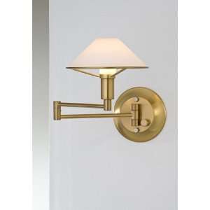  Antique Brass True White Glass Swing Arm Wall Light: Home 