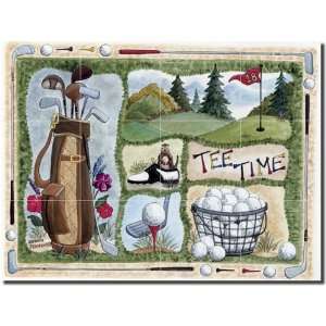 Tee Time by Donna Jensen   Artwork On Tile Ceramic Mural 12.75 x 17 