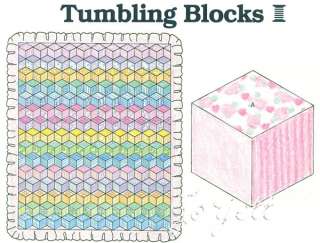 Tumbling Blocks Quilt Block & Crib Quilt quilting pattern & templates 