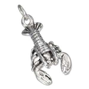   Sterling Silver Antiqued 3D Lobster Charm Hanging From Tail. Jewelry