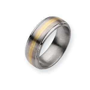   14k Gold Inlay 8mm Brushed and Polished Band Size 11.75: Jewelry