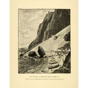  1893 Wood Engraving Catalan Bay Gibraltar Rocky Coastal 