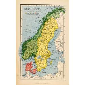 1882 Photolithographed Map Scandinavia Denmark Sweden 