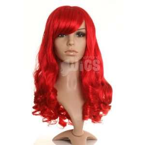  Bright Red Long Curly Wig with Fringe   Good Quality Wigs 