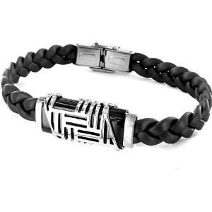 Stainless Steel Tribal Center Piece Pattern and Black Plating Bracelet