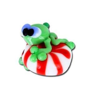  Handmade Frog on Peppermint Candy Tree Lampwork Beads 