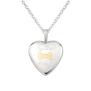   silver Heart Shaped Locket w/ Bone My Best Friend Necklace Jewelry