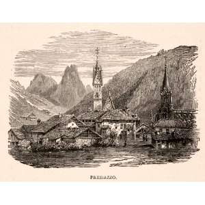   Mountain Italy Trentino Alpine Valley Church   Original Engraving