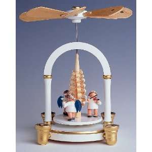  White Christmas Pyramid with Angels & Tree   1 Tier 