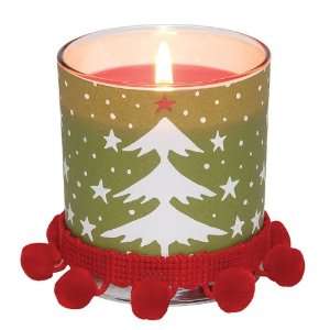  4 Christmas Tree Design with Pompoms Glass Votive Candles 