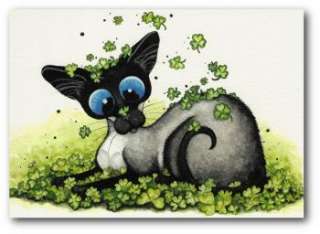 Siamese Cat St Patricks Day Shamrock Four Leaf Clover ArT  BiHrLe LE 