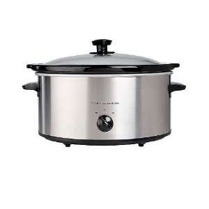   Essentials 5 Qt Oval Stainless Steel Slow Cooker: Kitchen & Dining