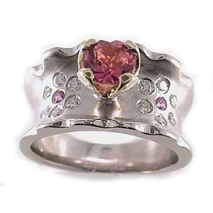    1.07ct. Diamond & Round Pink Tourmaline Gemstone Ring: Jewelry