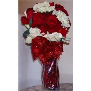   Red & White Silk Rose Arrangement   Perfect V Day Gift