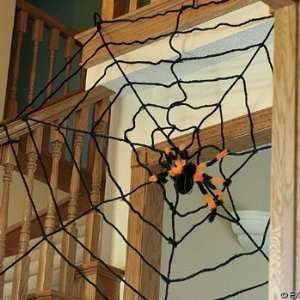 Furry Black & Orange Spider and Giant 10 Foot Rope Spiderweb 