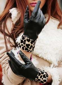Women Genuine Leather Leopard Gloves Sheep Nappa for Phone Computer 