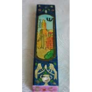  Hand Painted Wooden Wood Old City Mezuzah by Yair 