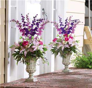   CHIC STYLE SPRINGTIME ROSE, DELPHINIUM& LILY TOPIARY & URN NEW  