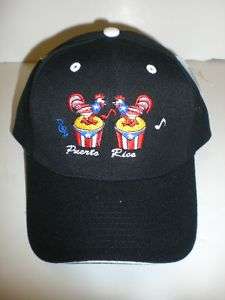 PUERTO RICO/W ROOSTERS ON DRUMS BLACK BASEBALL CAP  
