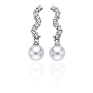    14K White Gold Pearl & 1/3 ct GH Diamond Drop Earrings Jewelry