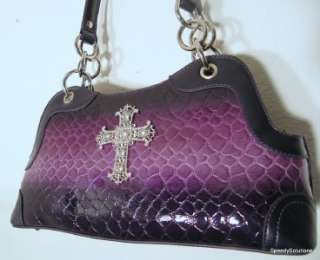 Purple Exclusive Classy Rhinestone Cross Handbag Tote Purse  