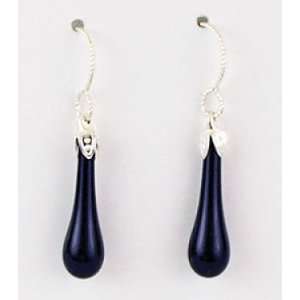  Fenton Art Glass   Shiny Black Teardrop Earring: Jewelry