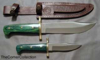 Timber Rattler 2 Piece Green Bowie Knife Set with Leather Sheath 