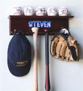 Baseballs, 2 Bats, Cap, and Glove Display Rack  