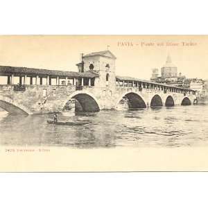   Postcard Bridge on the River Ticino   Pavia Italy 
