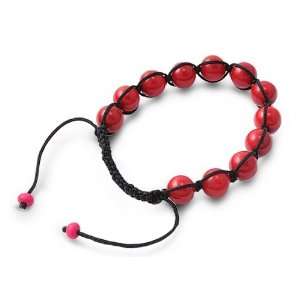 Tibetan Knotted Bracelet   Red Coral W/ Black String   Bead Size: 10mm 