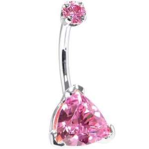   White Gold Pink Trillion Cz Internally Threaded Belly Ring: Jewelry