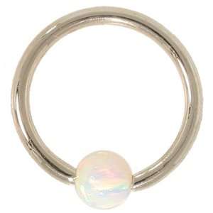  18G 1/2 White Opal Solid 14kt White Gold Captive Bead Ring: Jewelry