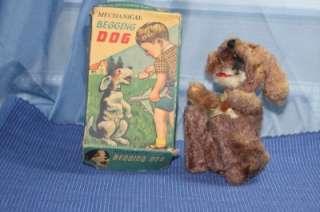 Vintage Mechanical Begging Dog Fur Wind Up Toy Original Box Not 