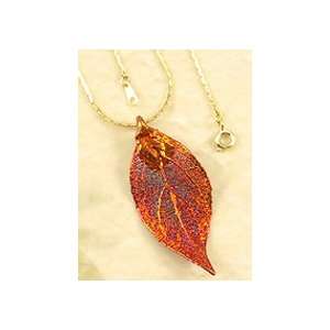  REAL LEAF Evergreen Necklace Pendant Iridescent & Chain Jewelry