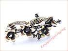 retro copper black crystals flower leaf double ring