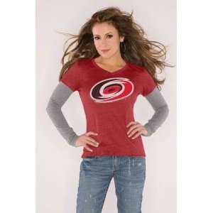Carolina Hurricanes Red Womens Primary Logo Tri Blend Long Sleeve 