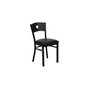   Circle Back Metal Restaurant Chair   Black Vinyl Seat