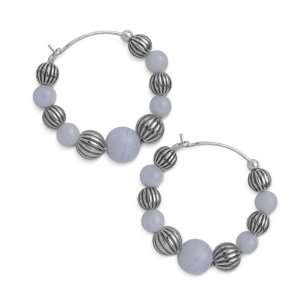   Blue Lace Agate Cool Ice Beaded Hoop Earrings Relios Jewelry Jewelry