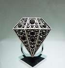 Giant Diamond Shape Black Swarovski Crystal Ring Adjustable 1inch NEW