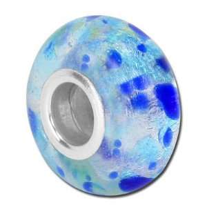  14mm Ocean Blue Murano Glass Sterling Silver Large Hole 