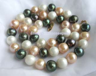 Natural10mm white black pink freshwater pearls necklace  