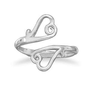  Sterling Silver Adjustable Ring with Open Heart Ends 